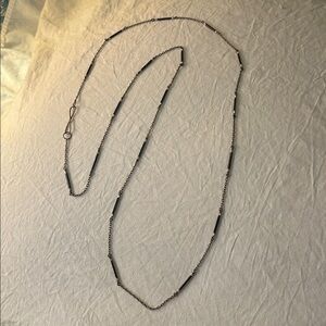 Vintage STUNNING Art Deco Dainty Silver Chain with Black White Enamel Bars